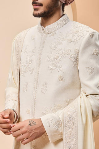Thread work sherwani Indian Wedding - Ivory Thread Work by Sarab Khanijou