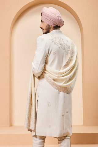 Thread work sherwani Indian Wedding - Ivory Thread Work by Sarab Khanijou