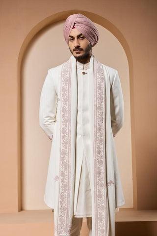 Sequins sherwani Indian Wedding Ivory Elegance by Sarab Khanijou