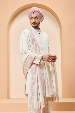 Sequins sherwani Indian Wedding Ivory Elegance by Sarab Khanijou