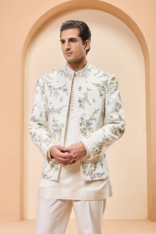 Bandhgala set Indian Wedding - Ivory Sequins by Sarab Khanijou