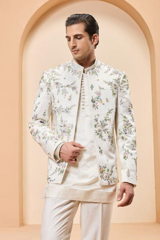 Bandhgala set Indian Wedding - Ivory Sequins by Sarab Khanijou