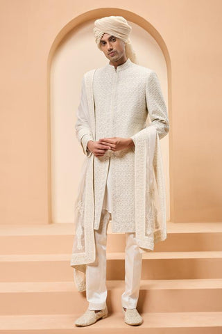Sherwani set Indian Wedding - Ivory Pearl Detailing by Sarab Khanijou