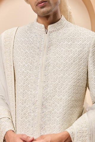 Sherwani set Indian Wedding - Ivory Pearl Detailing by Sarab Khanijou