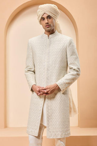 Sherwani set Indian Wedding - Ivory Pearl Detailing by Sarab Khanijou
