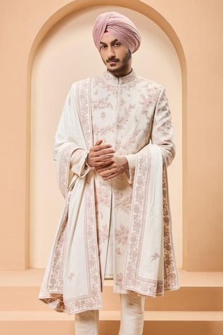 Sequins sherwani Indian Wedding - Ivory Thread Work by Sarab Khanijou