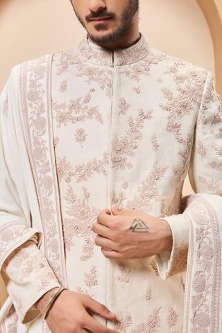 Sequins sherwani Indian Wedding - Ivory Thread Work by Sarab Khanijou