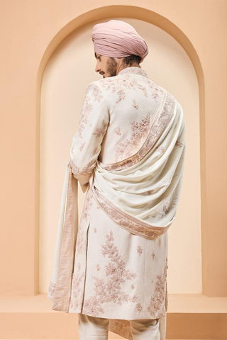 Sequins sherwani Indian Wedding - Ivory Thread Work by Sarab Khanijou
