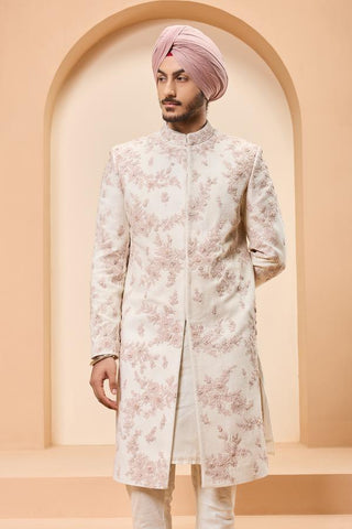 Sequins sherwani Indian Wedding - Ivory Thread Work by Sarab Khanijou