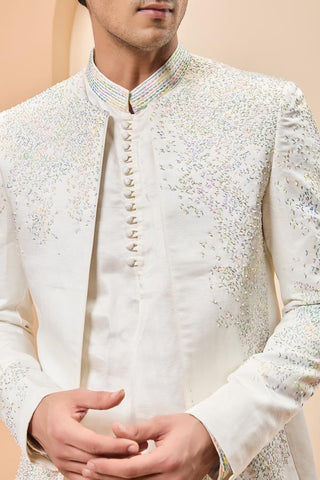 Bandhgala set Indian Wedding - Ivory Open by Sarab Khanijou