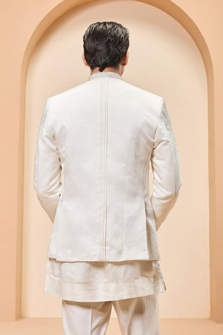 Bandhgala set Indian Wedding - Ivory Open by Sarab Khanijou