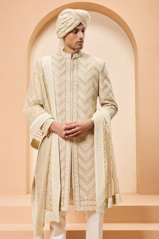 Zardozi sherwani Indian Wedding - Ivory Detailing by Sarab Khanijou