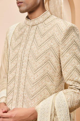 Zardozi sherwani Indian Wedding - Ivory Detailing by Sarab Khanijou