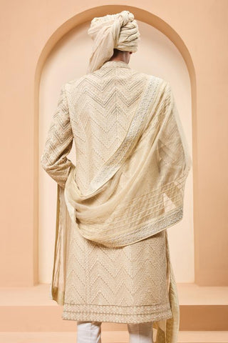 Zardozi sherwani Indian Wedding - Ivory Detailing by Sarab Khanijou