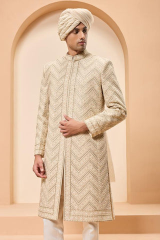 Zardozi sherwani Indian Wedding - Ivory Detailing by Sarab Khanijou