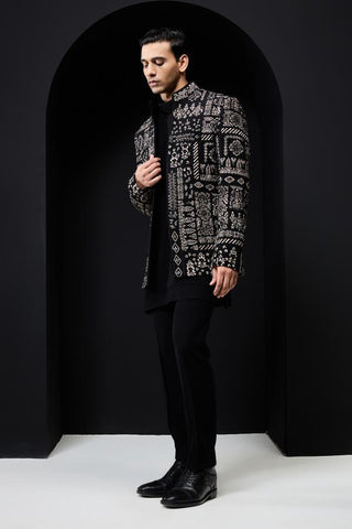 Bandhgala set Indian Wedding - Black Classic Open by Sarab Khanijou