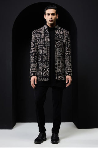 Bandhgala set Indian Wedding - Black Classic Open by Sarab Khanijou