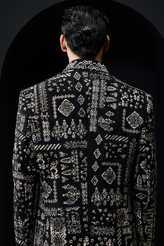 Bandhgala set Indian Wedding - Black Classic Open by Sarab Khanijou