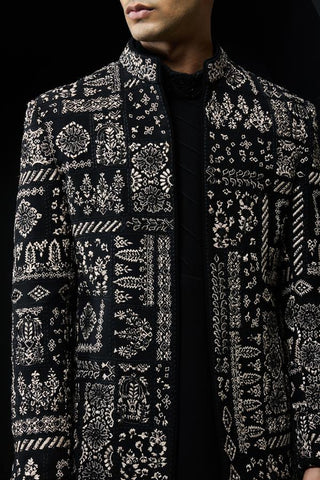 Bandhgala set Indian Wedding - Black Classic Open by Sarab Khanijou