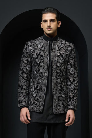 Bandhgala set Indian Wedding - Black Sequins by Sarab Khanijou