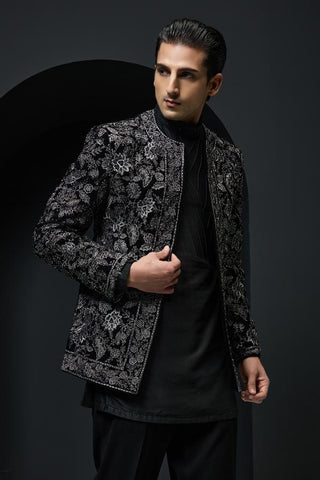 Bandhgala set Indian Wedding - Black Sequins by Sarab Khanijou