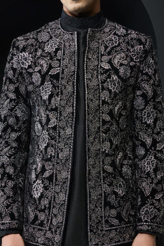Bandhgala set Indian Wedding - Black Sequins by Sarab Khanijou