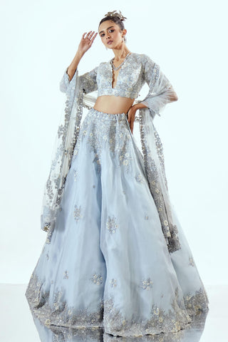 Blue Lehenga Set for Indian Wedding – Lily Flower Aqua Elegance by Pallavi Poddar