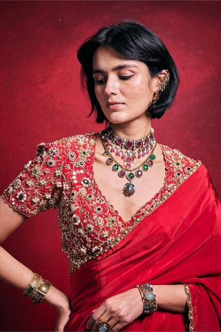Saree Set Indian Wedding – Red Crepe Festive Look by Tamanna Punjabi Kapoor