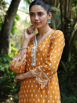Orange nivi malgudi day kurta set