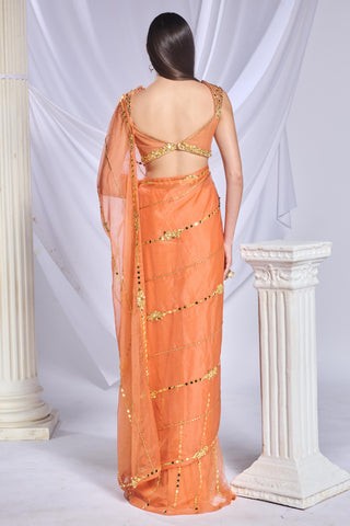 Draped Saree Indian Wedding - Orange sundown soiree by Papa Don't Preach