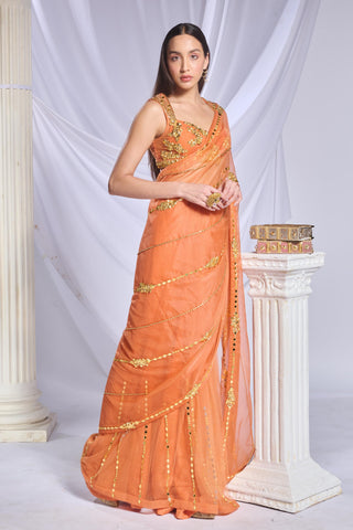 Draped Saree Indian Wedding - Orange sundown soiree by Papa Don't Preach