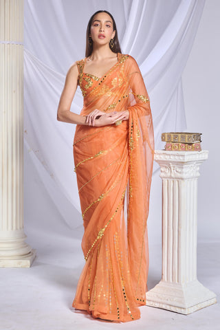 Draped Saree Indian Wedding - Orange sundown soiree by Papa Don't Preach