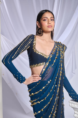 Draped Saree Indian Wedding - Blue midnight marina by Papa Don't Preach