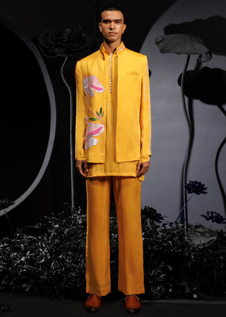 Mango yellow three-piece kurta set