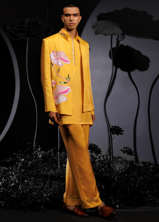 Mango yellow three-piece kurta set