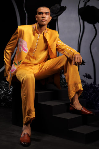 Mango yellow three-piece kurta set