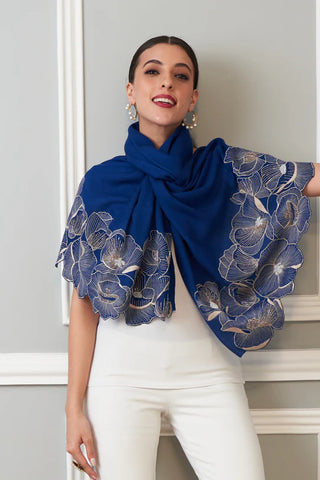 Stole Indian Wedding - Blue Poppy Affair Wool Silk by Mauli