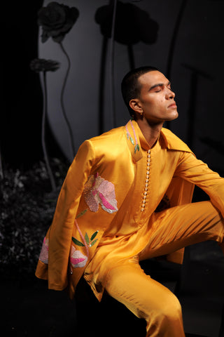 Mango yellow three-piece kurta set