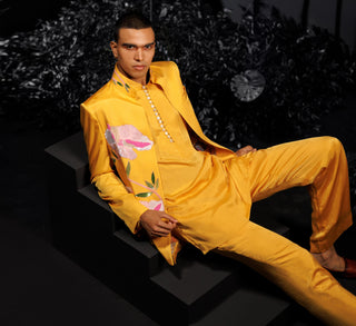 Mango yellow three-piece kurta set