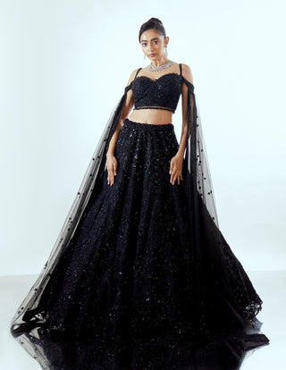 Black Lehenga Set for Indian Wedding – Mahira Organza Glamour by Pallavi Poddar