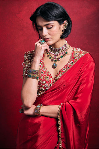 Saree Set Indian Wedding – Red Crepe Festive Look by Tamanna Punjabi Kapoor