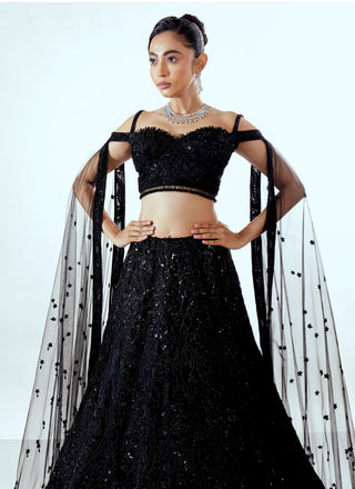 Black Lehenga Set for Indian Wedding – Mahira Organza Glamour by Pallavi Poddar