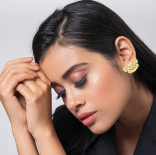 Earring Contemporary Wear - Gold Ginkgo Stone Studded by Putstyle