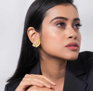 Earring Contemporary Wear - Gold Ginkgo Stone Studded by Putstyle