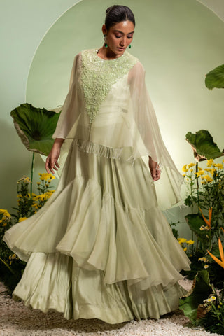 Ruffle Skirt Set for Indian Wedding – Green Eden by Pallavi Poddar
