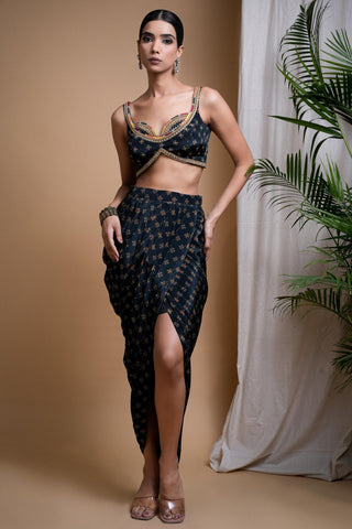 Green sitara digital print indo drape set