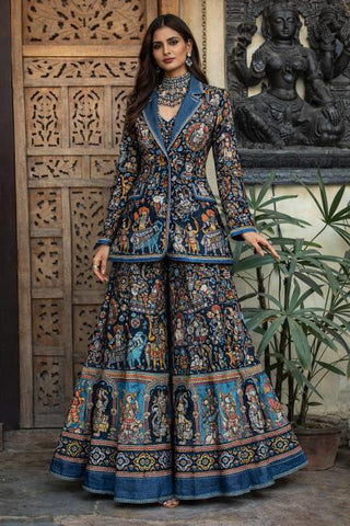 Sharara Set Festive Wear - Blue Nritya Katha Sharara Set by Banjara Trail
