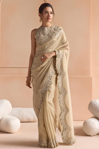 Saree Set for Indian Wedding - Beige Off The Record Tissue Saree Set by Osaa by Adarsh at Mrs. G

