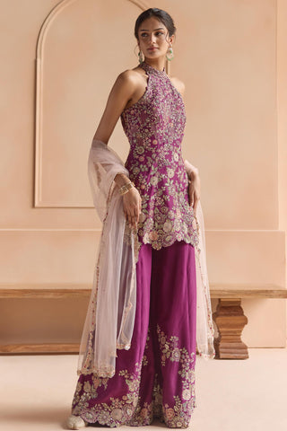 Sharara Set for Indian Wedding - Maroon Off The Record Embroidered Sharara Set by Osaa by Adarsh at Mrs. G

