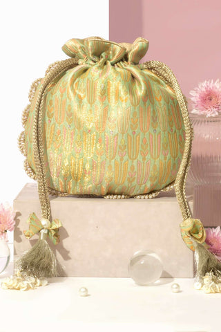 Green titli pure banarasi silk potli